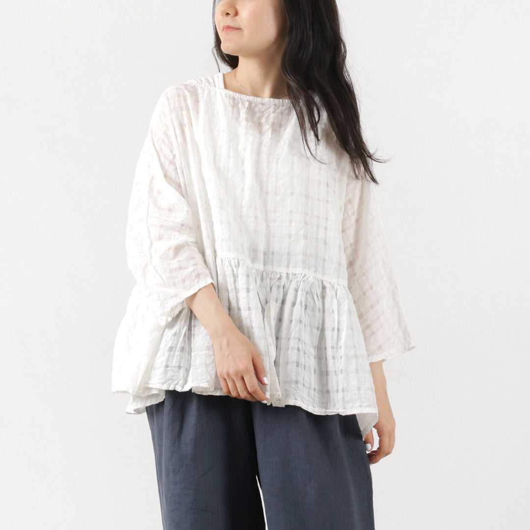 【50%OFF】TUMUGU(ツムグ) コットンシルク キュプラチェック プルオーバー