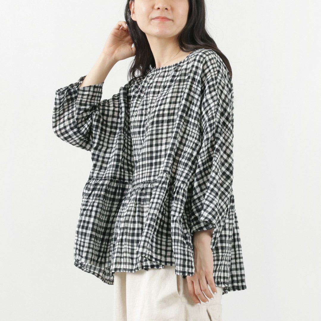 【50%OFF】TUMUGU(ツムグ) コットンシルク キュプラチェック プルオーバー