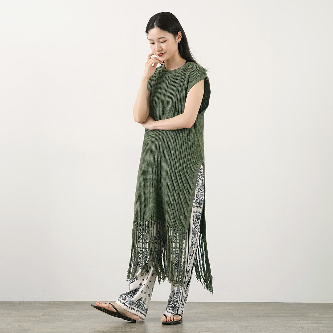 【50%OFF】CHIGNON(シニヨン) 畦編み フリンジ ロング ベスト