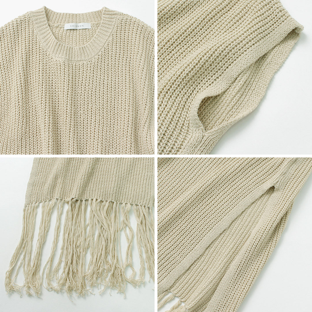 【50%OFF】CHIGNON(シニヨン) 畦編み フリンジ ロング ベスト