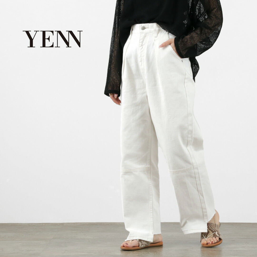 YENN(イェン) ハイライズ タック ワイド パンツ ホワイト