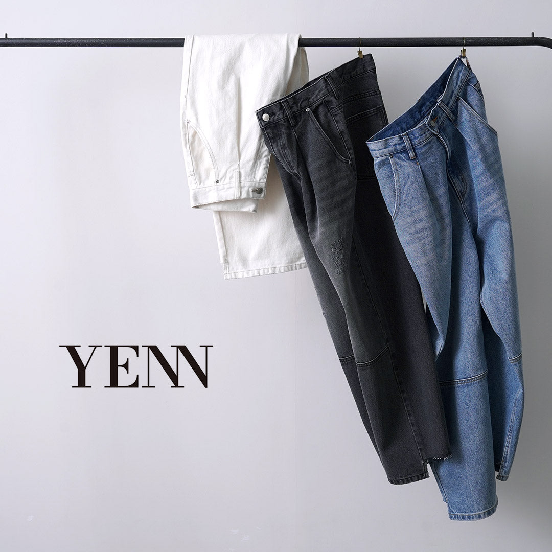 YENN(イェン) ハイライズ タック ワイド パンツ ホワイト