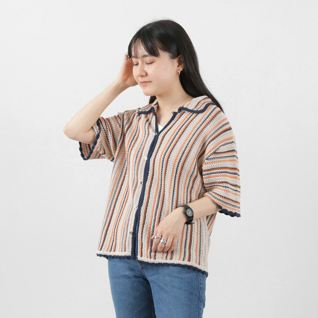 【50%OFF】JOHNBULL(ジョンブル) すかしストライプニットポロカーデ