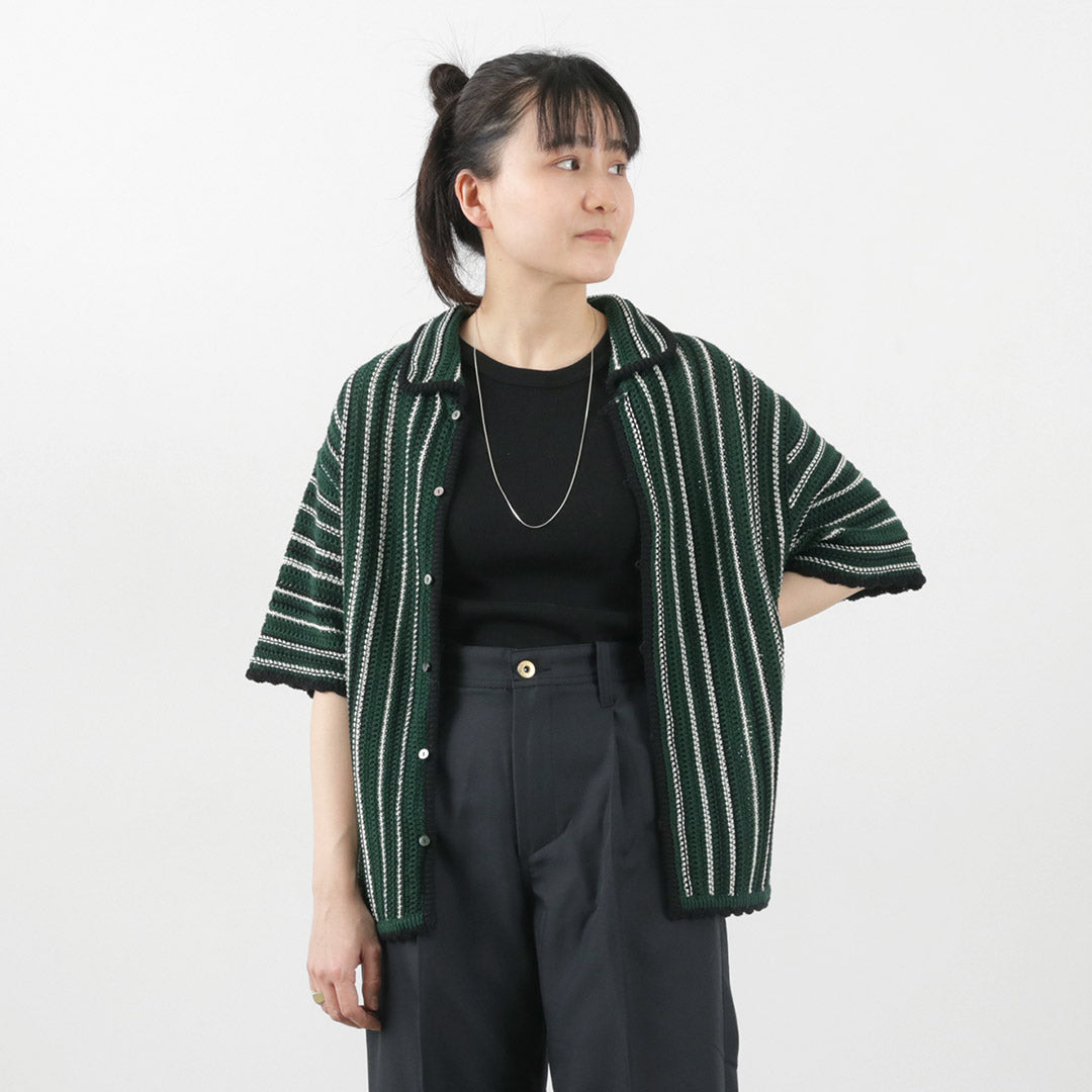 【50%OFF】JOHNBULL(ジョンブル) すかしストライプニットポロカーデ