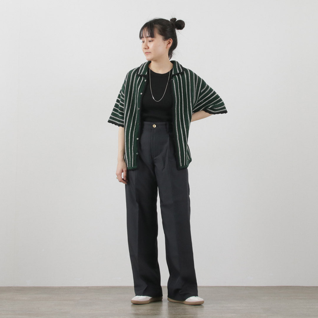 【50%OFF】JOHNBULL(ジョンブル) すかしストライプニットポロカーデ