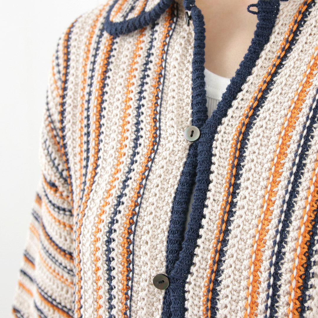 【50%OFF】JOHNBULL(ジョンブル) すかしストライプニットポロカーデ