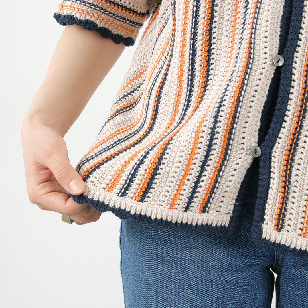 【50%OFF】JOHNBULL(ジョンブル) すかしストライプニットポロカーデ