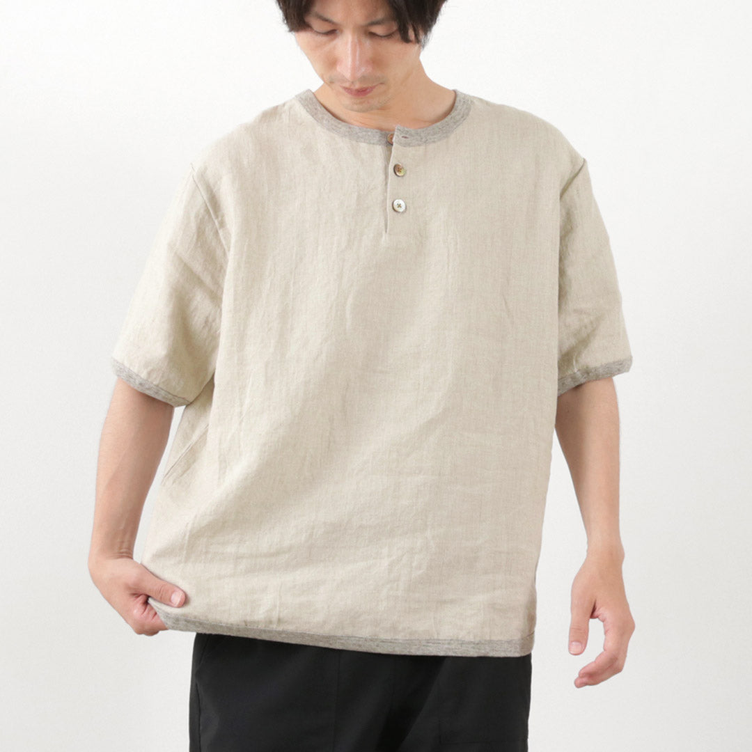 RE MADE IN TOKYO JAPAN(アールイー) フレンチリネン ヘンリーネック Tシャツ