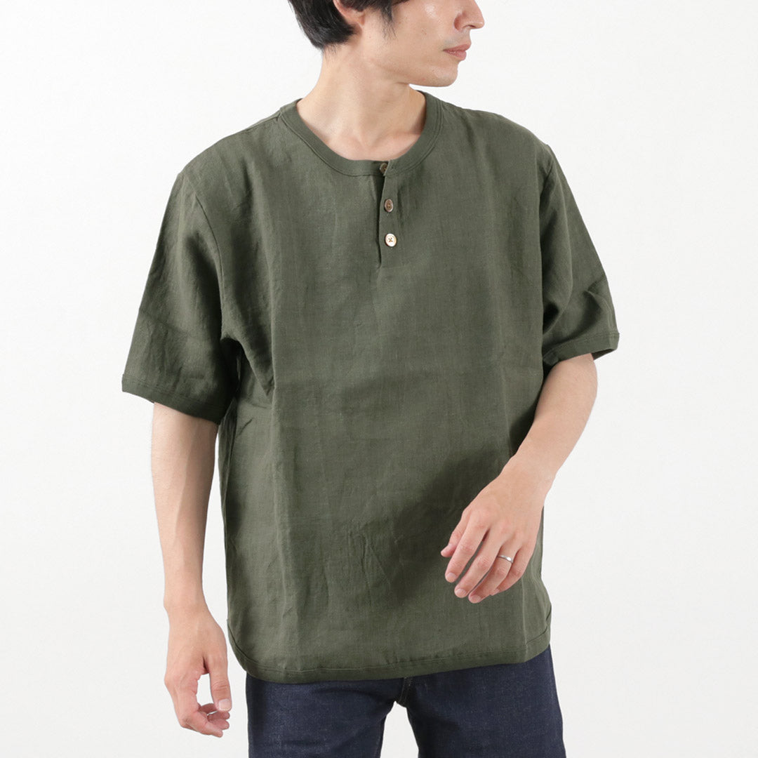 RE MADE IN TOKYO JAPAN(アールイー) フレンチリネン ヘンリーネック Tシャツ
