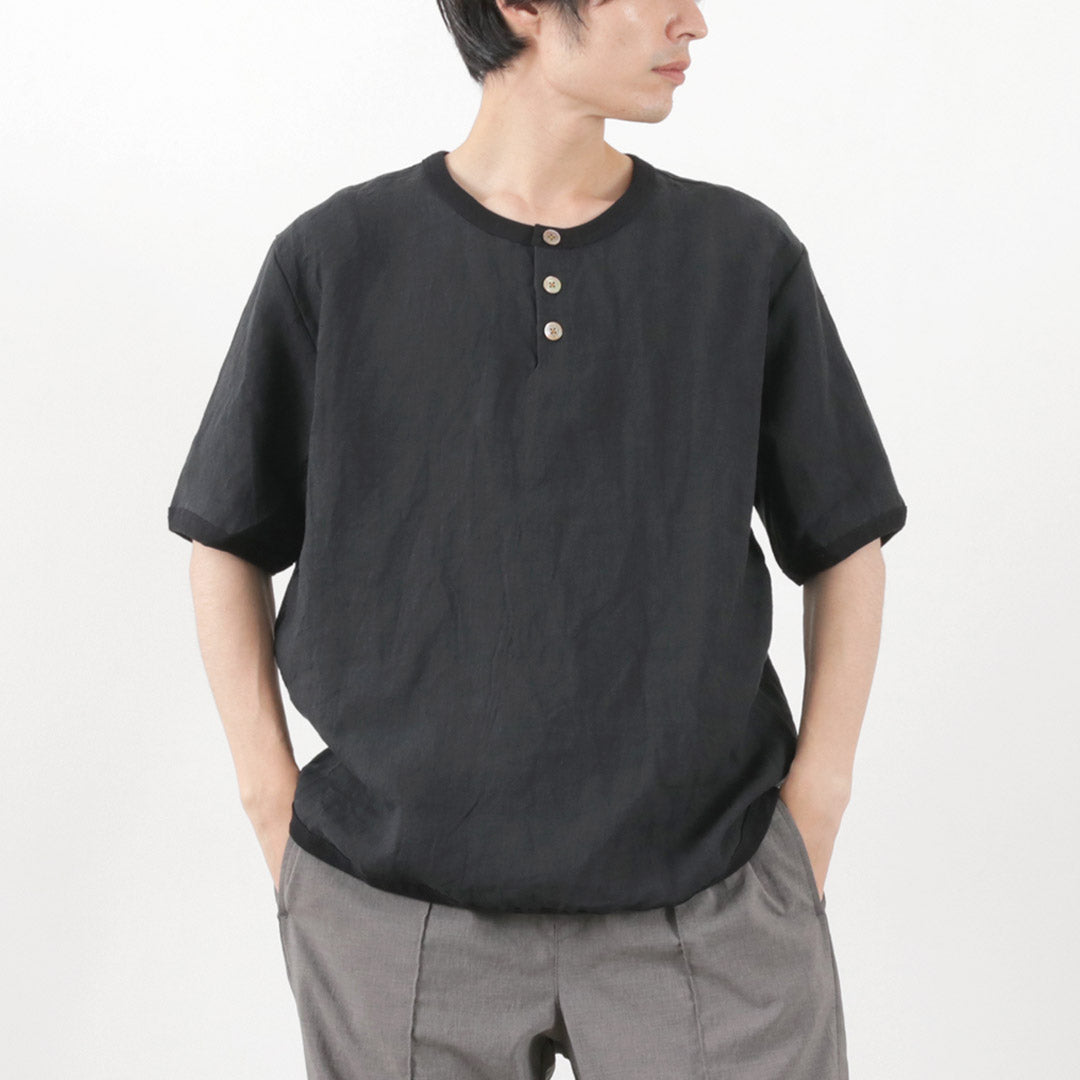 RE MADE IN TOKYO JAPAN(アールイー) フレンチリネン ヘンリーネック Tシャツ