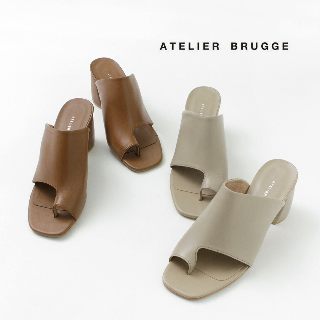 【30%OFF】ATELIER BRUGGE(アトリエブルージュ) レザーチャンキーヒール トングサンダル