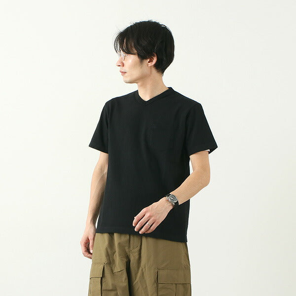 BARNS(バーンズ) カラー別注 吊り編み 天竺 ループウィール Vネック ポケット Tシャツ