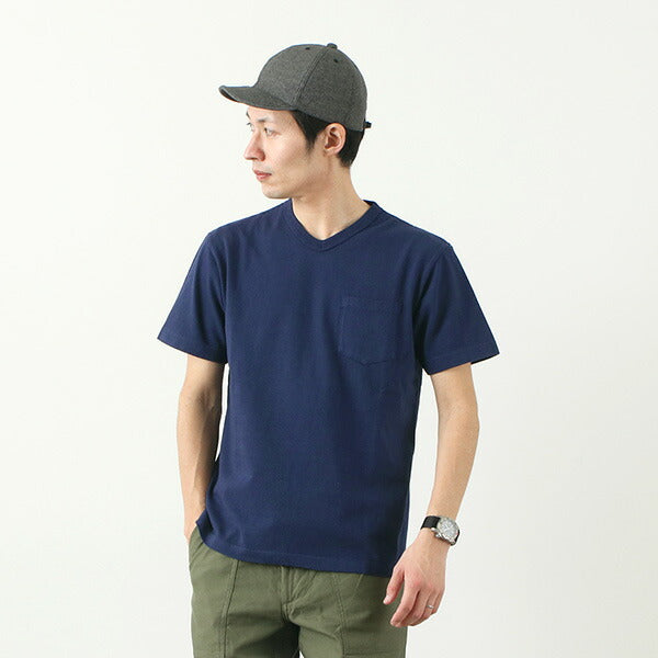 【20%OFF】BARNS(バーンズ) カラー別注 吊り編み 天竺 ループウィール Vネック ポケット Tシャツ