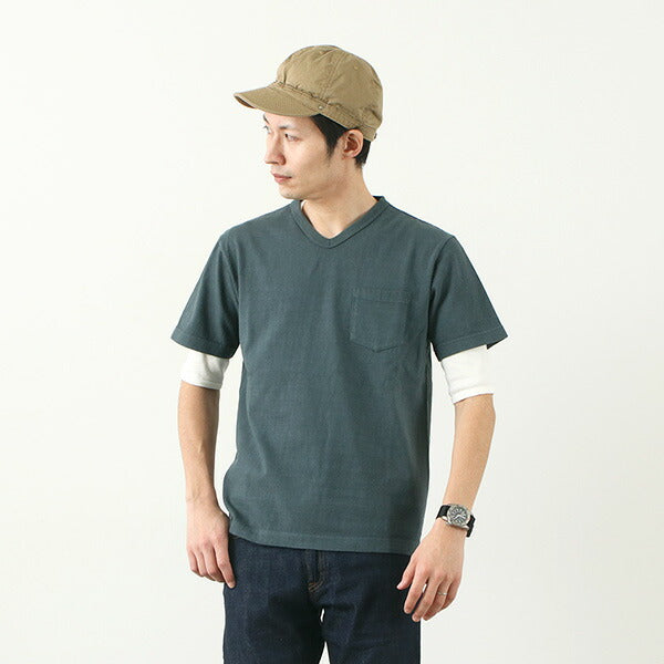 BARNS(バーンズ) カラー別注 吊り編み 天竺 ループウィール Vネック ポケット Tシャツ