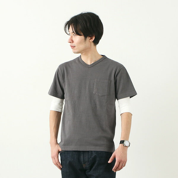 BARNS(バーンズ) カラー別注 吊り編み 天竺 ループウィール Vネック ポケット Tシャツ