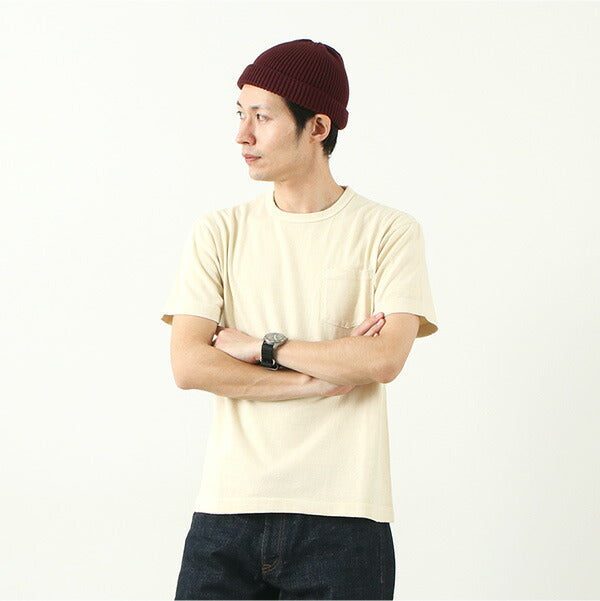 BARNS(バーンズ) カラー別注 吊り編み 天竺 ループウィール クルーネック ポケット Tシャツ