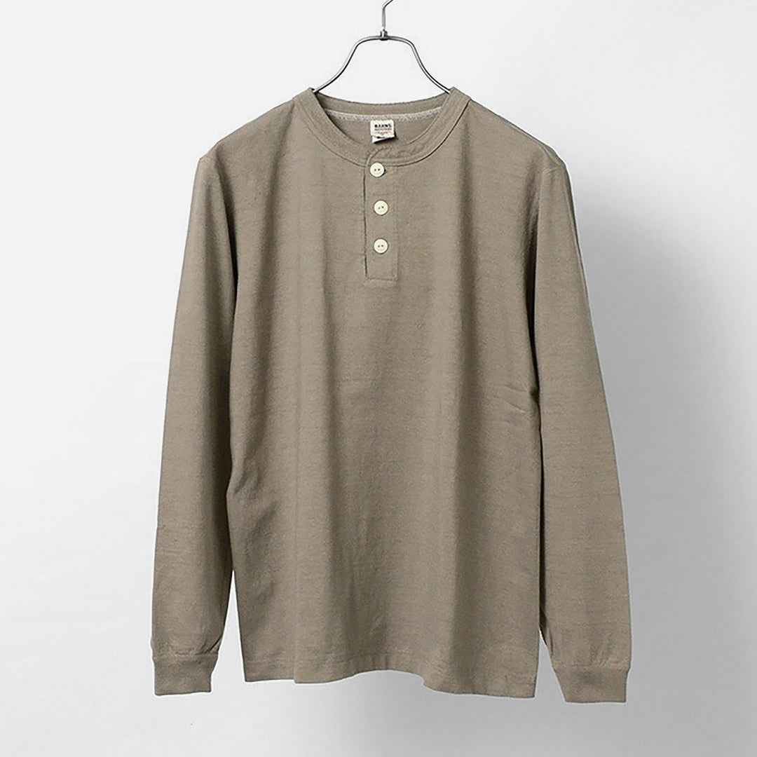 BARNS（バーンズ） カラー別注 小寸編み ヴィンテージ ロングスリーブ ヘンリーネック Tシャツ / フラットシーマ 長袖 メンズ 日本製