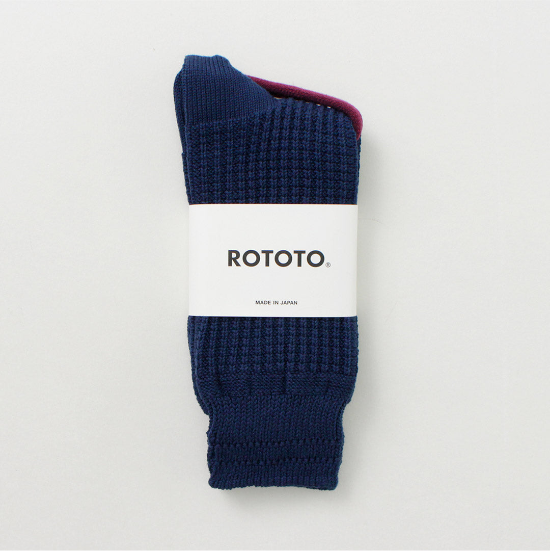 ROTOTO（ロトト） コットンワッフル クルーソックス