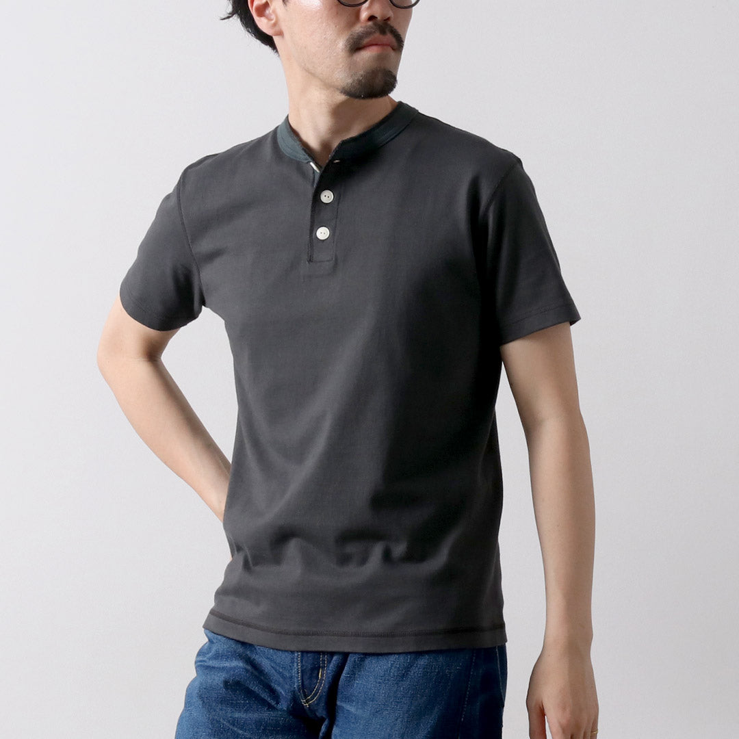 BARNS（バーンズ） 小寸編み ヘンリーネック 半袖 Tシャツ