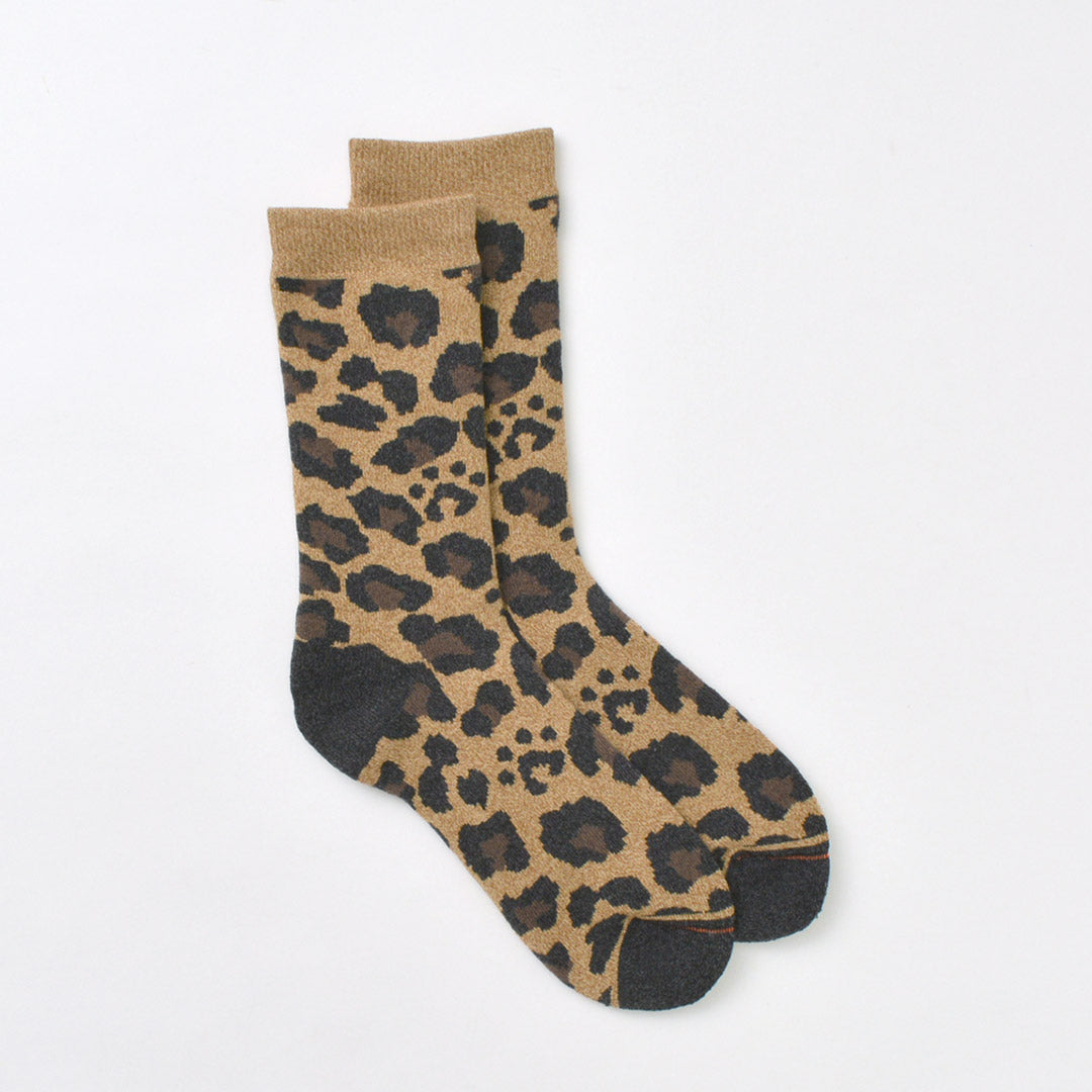 ROTOTO（ロトト） R1340 パイル レオパード クルー ソックス / メンズ レディース ヒョウ柄 靴下 日本製 PILE LEOPARD CREW SOCKS