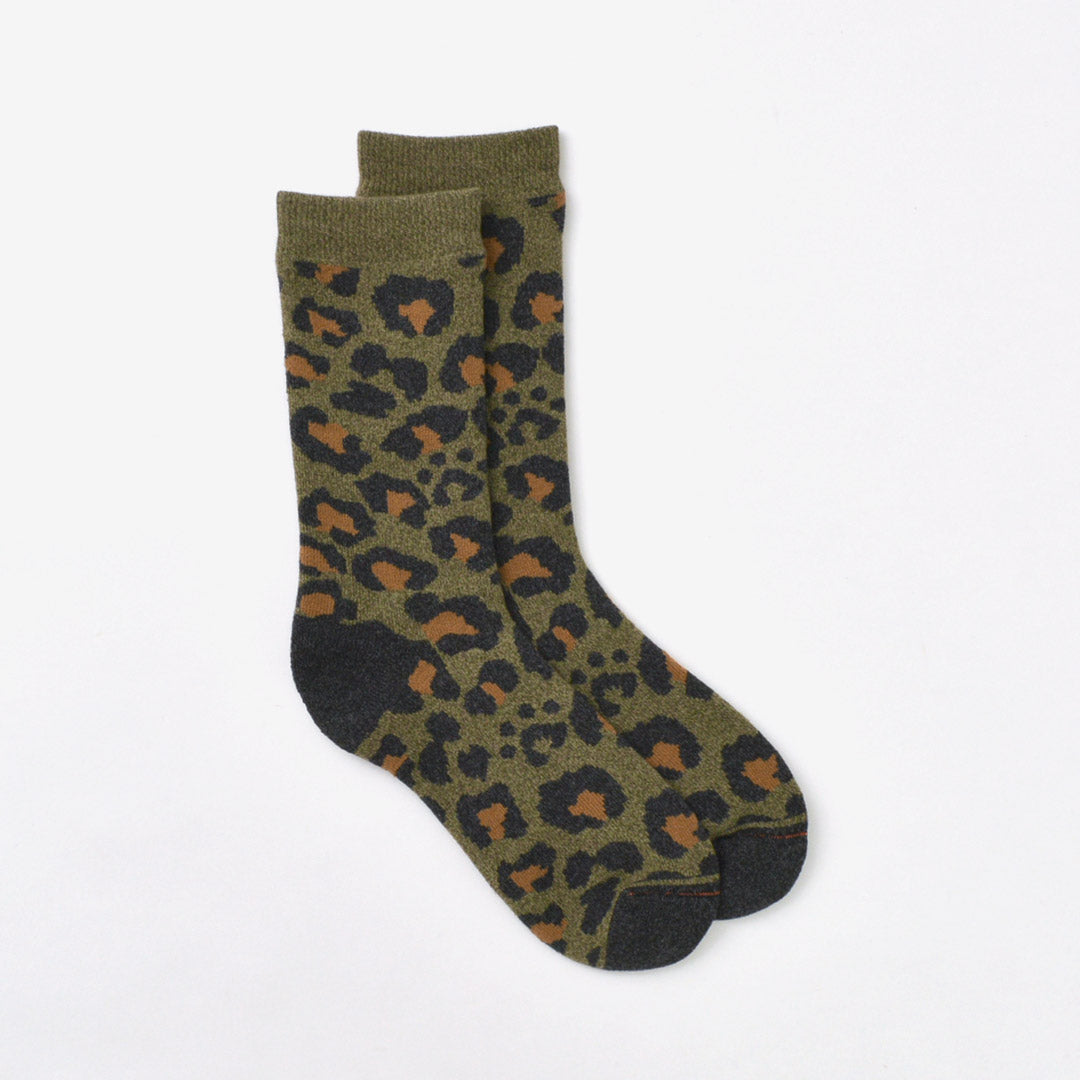 ROTOTO（ロトト） R1340 パイル レオパード クルー ソックス / メンズ レディース ヒョウ柄 靴下 日本製 PILE LEOPARD CREW SOCKS