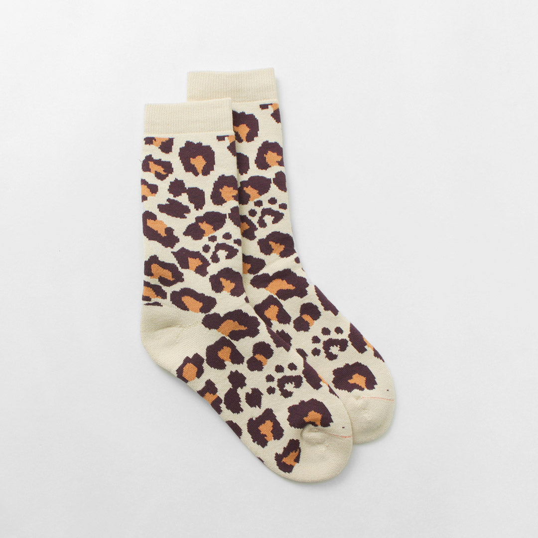 ROTOTO（ロトト） R1340 パイル レオパード クルー ソックス / メンズ レディース ヒョウ柄 靴下 日本製 PILE LEOPARD CREW SOCKS