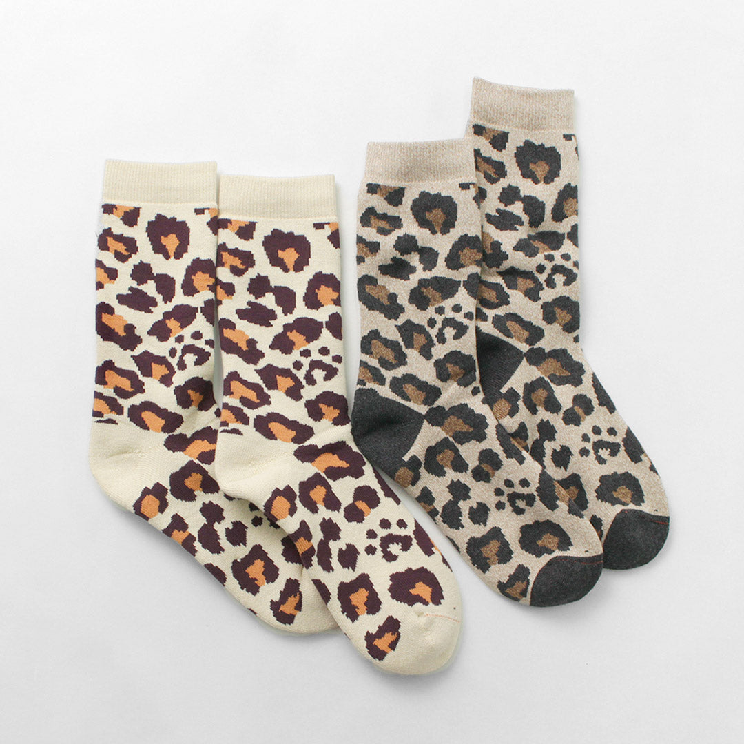 ROTOTO（ロトト） R1340 パイル レオパード クルー ソックス / メンズ レディース ヒョウ柄 靴下 日本製 PILE LEOPARD CREW SOCKS