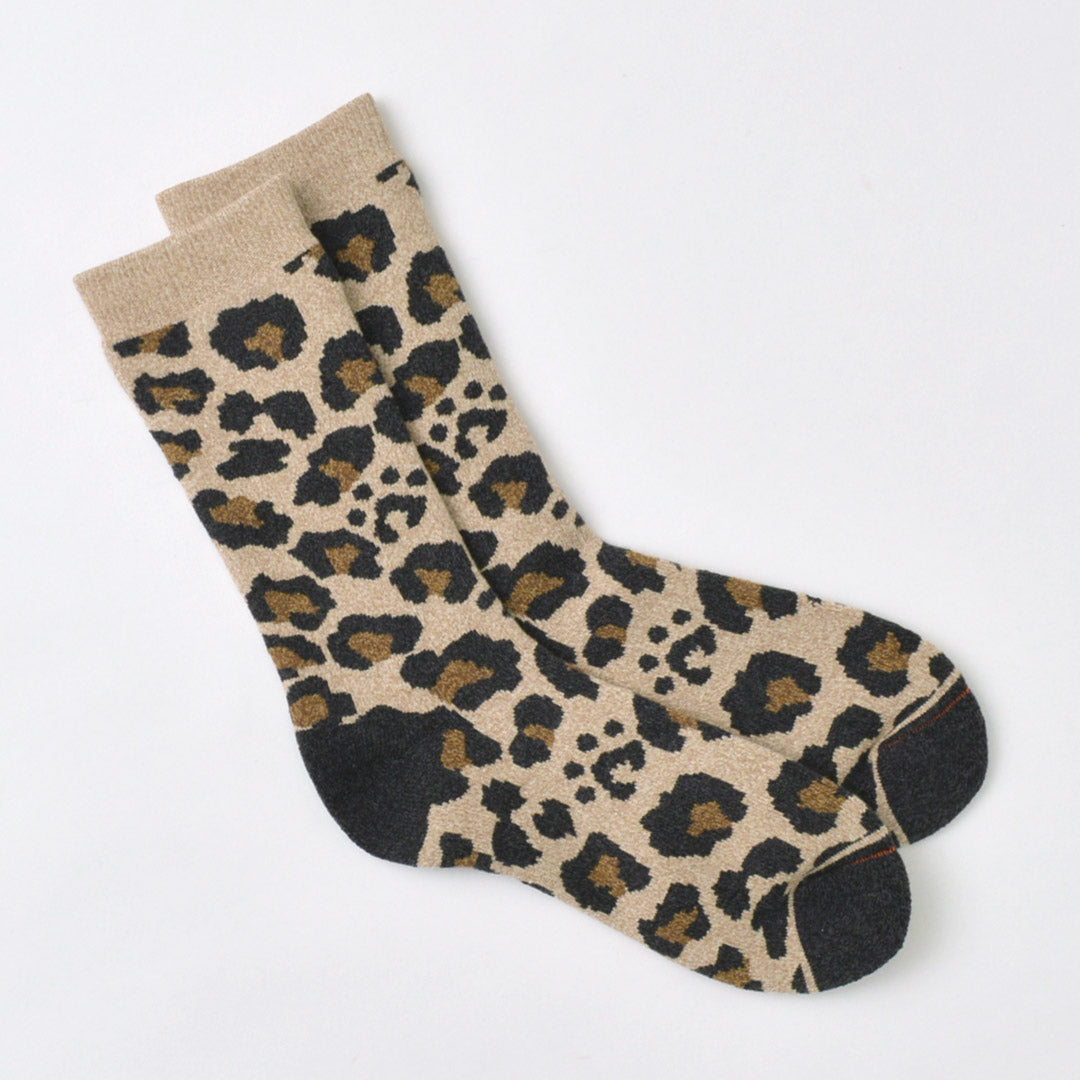 ROTOTO（ロトト） R1340 パイル レオパード クルー ソックス / メンズ レディース ヒョウ柄 靴下 日本製 PILE LEOPARD CREW SOCKS