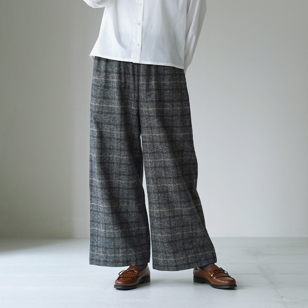 【タグ付き】美品 ドーマ DOMA 羊革 ラムレザー ガウチョパンツ ワイドXS MAO MADE（マオメイド） ツイードライク チェック ワイド パンツ