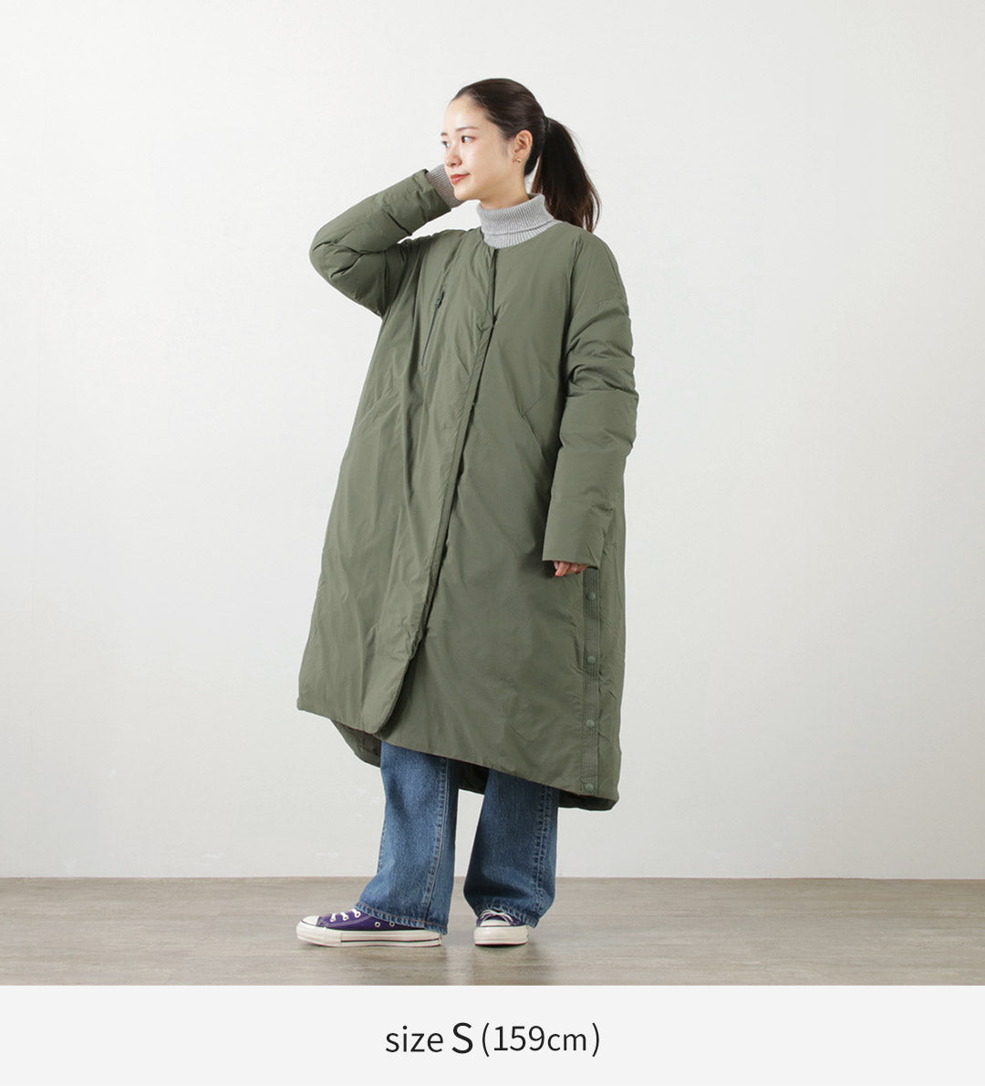 F/CE. × NANGA（エフシーイー × ナンガ） ロング ダウン コート / レディース アウター ノーカラー Aライン 日本製 ゆったり LONG DOWN COAT