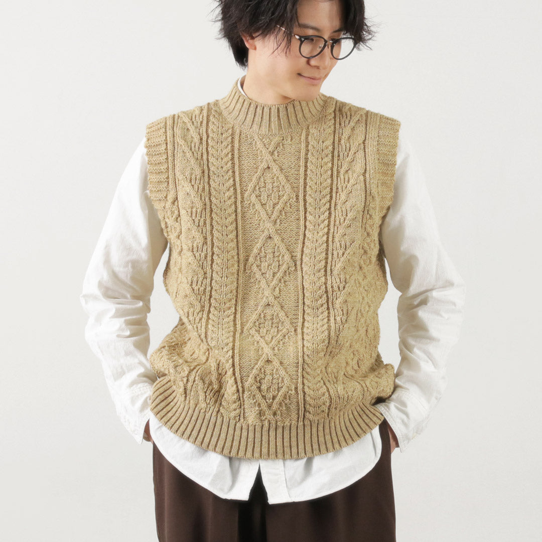 OLD DERBY KNITWEAR（オールドダービーニットウェア） ケーブル タートル スリップオーバー / ニット ベスト ウール  メン｜ROCOCO ONLINE STORE