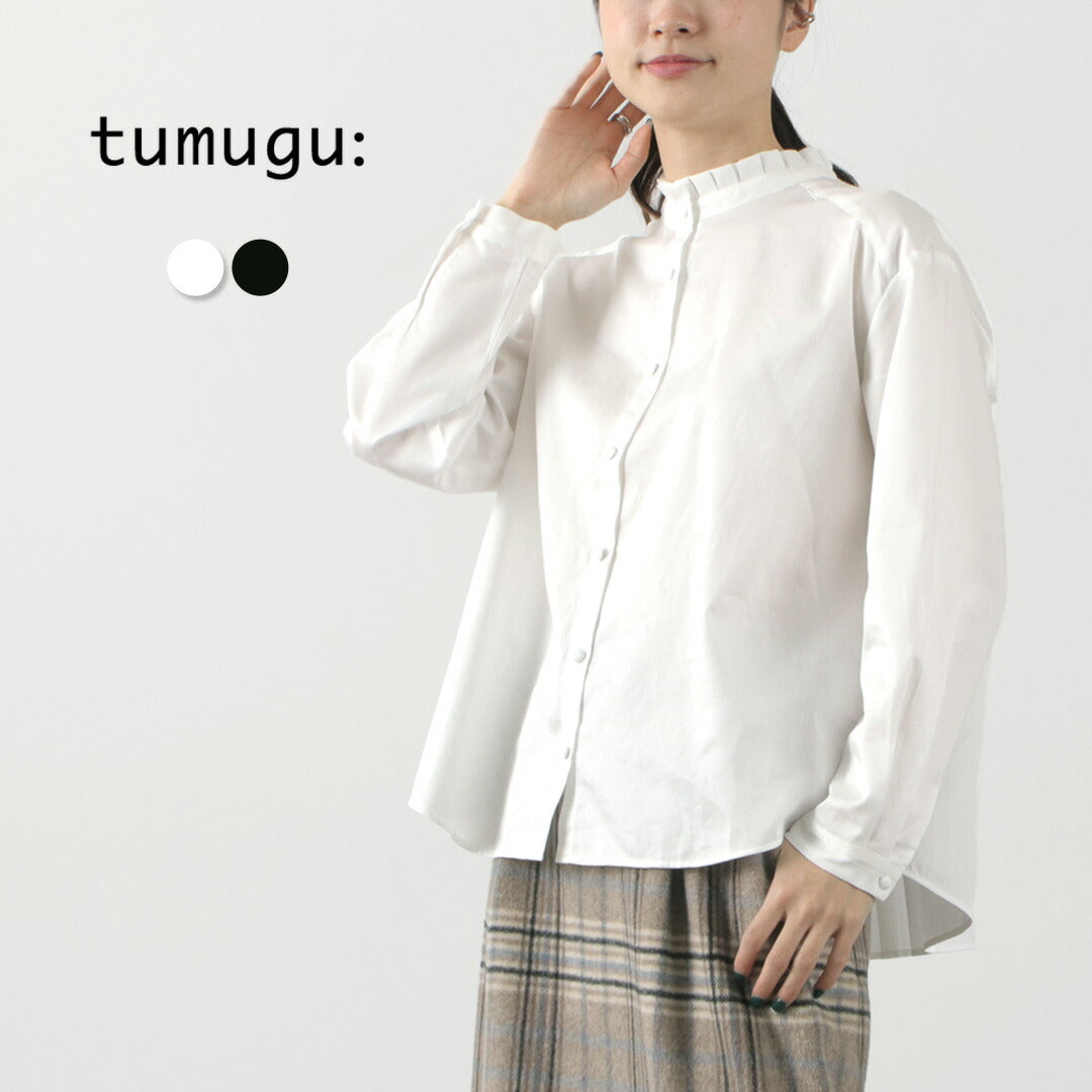 TUMUGU（ツムグ） コットンサテン タック衿 ブラウス / レディース 