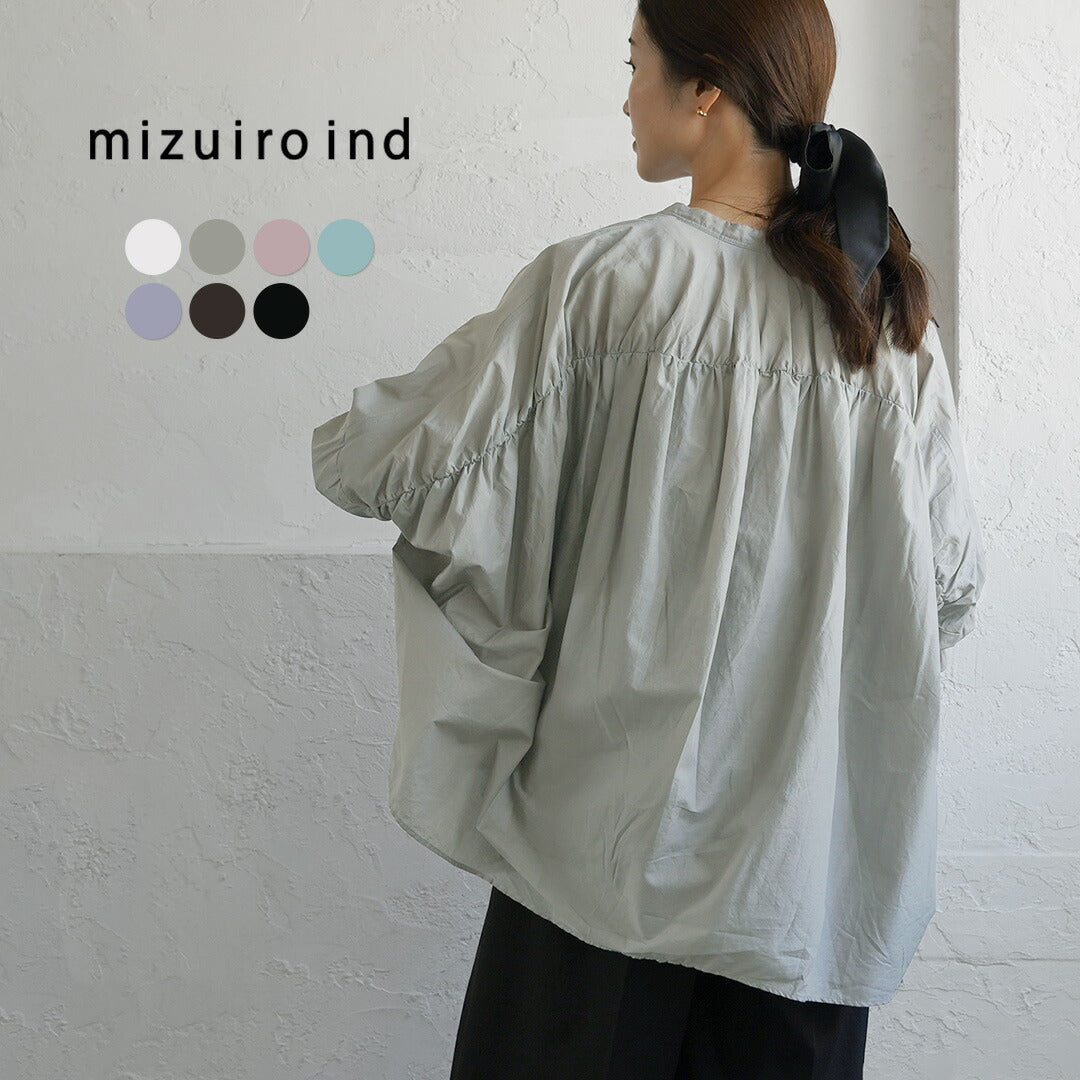 ミズイロインド／23SS バックギャザー ショート丈ブラウス 半袖