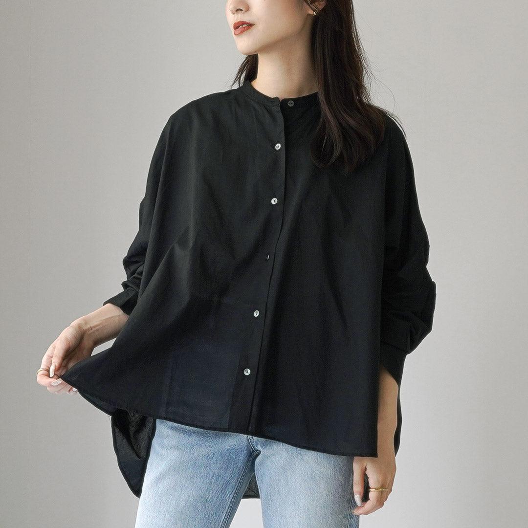ミズイロインド／23SS バックギャザー ショート丈ブラウス 半袖