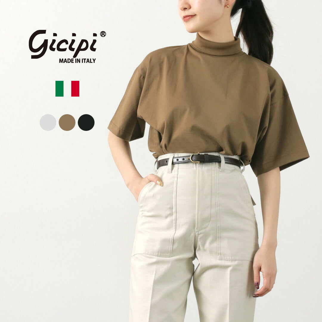 GICIPI（ジチピ） ブロンゾ 5分袖ハイネック リラックスフィットTシャツ / カットソー レディース 半袖 無地 綿 コットン BEONZO Hi-neck Relax-Fit TEE