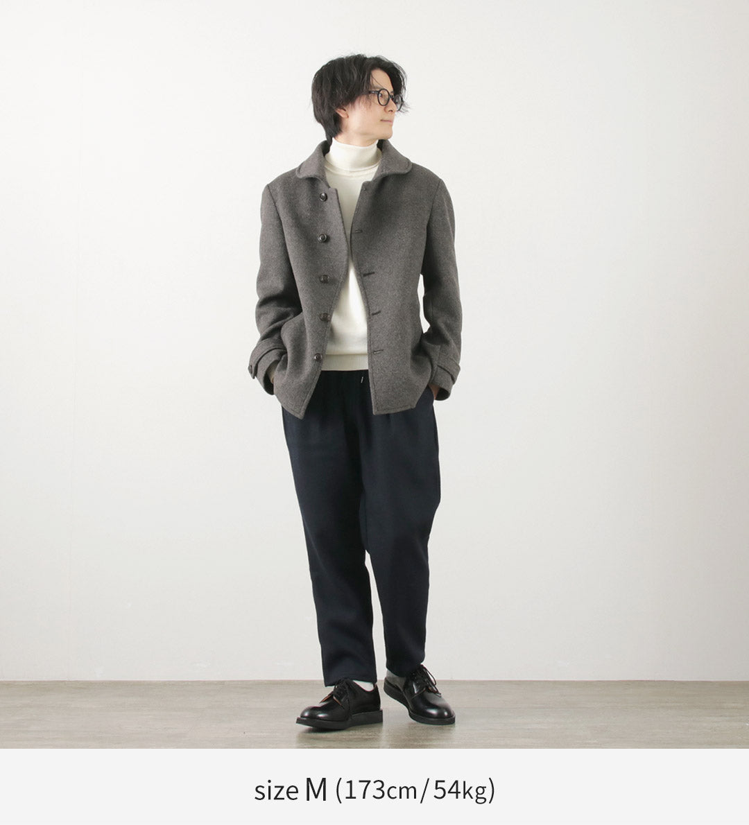 RE MADE IN TOKYO JAPAN（アールイー） ウールカシミアカルゼ タックパンツ / メンズ イージーパンツ ウエストゴム 総ゴム 日本製 Wool Cashmere Kersey Tuck PTS