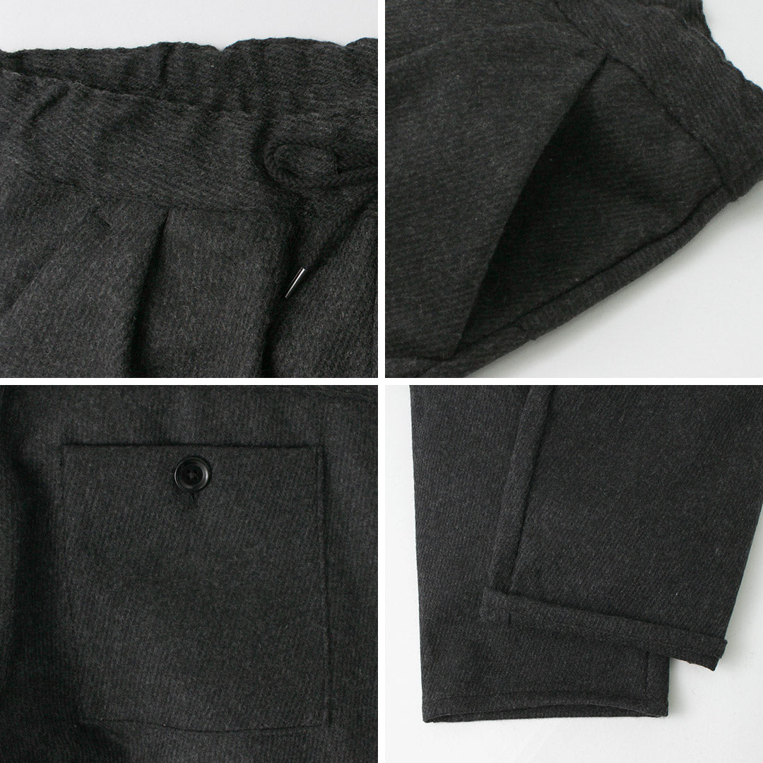 RE MADE IN TOKYO JAPAN（アールイー） ウールカシミアカルゼ タックパンツ / メンズ イージーパンツ ウエストゴム 総ゴム 日本製 Wool Cashmere Kersey Tuck PTS