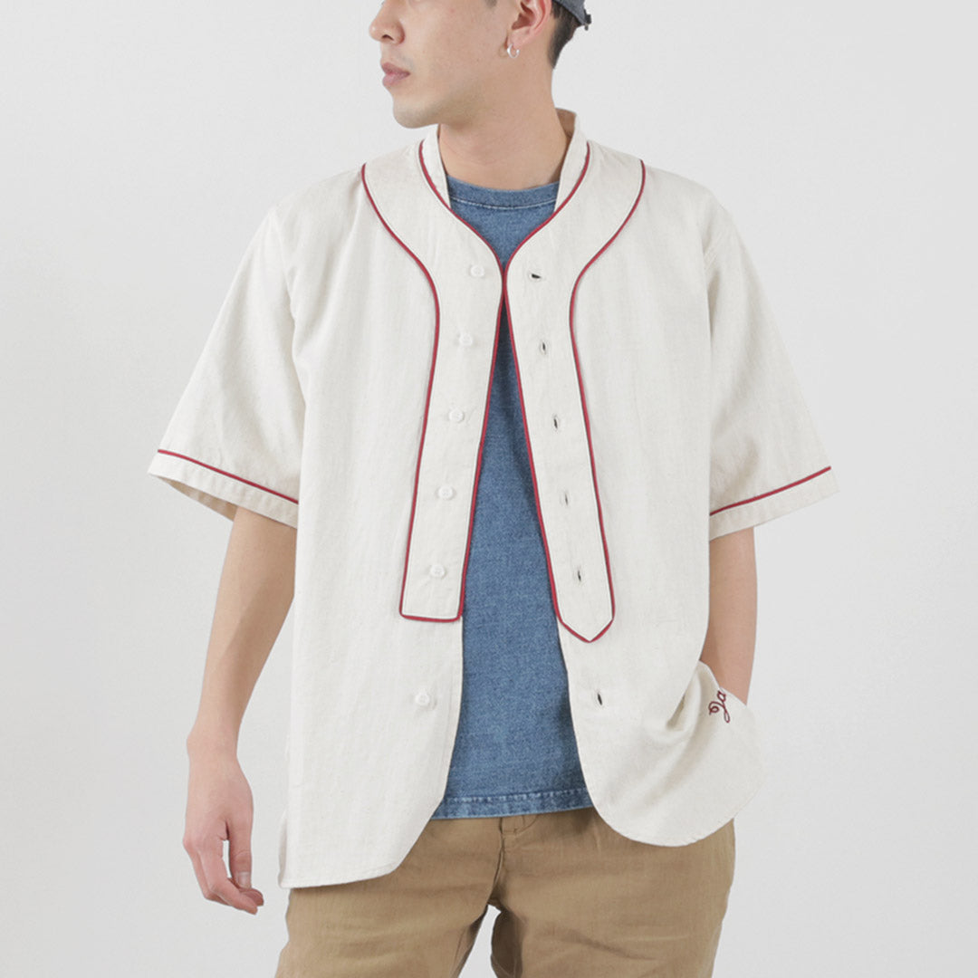 FOB FACTORY（FOBファクトリー） F3490 ベースボール シャツ / 半袖 メンズ デニムシャツ 麻 ヴィンテージ 日本製 BASE BALL SHIRT