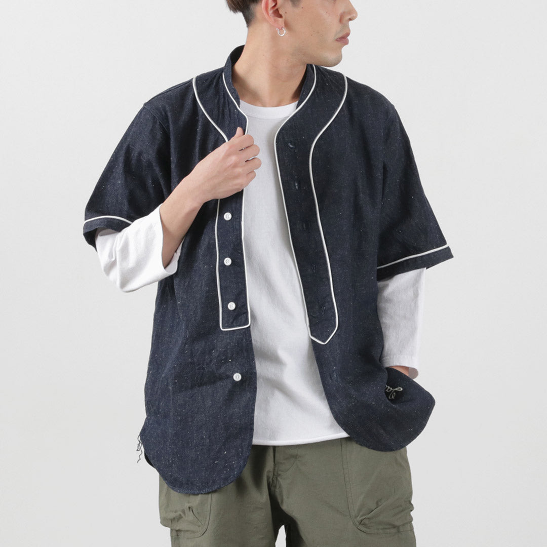 FOB FACTORY（FOBファクトリー） F3490 ベースボール シャツ / 半袖 メンズ デニムシャツ 麻 ヴィンテージ 日本製 BASE BALL SHIRT