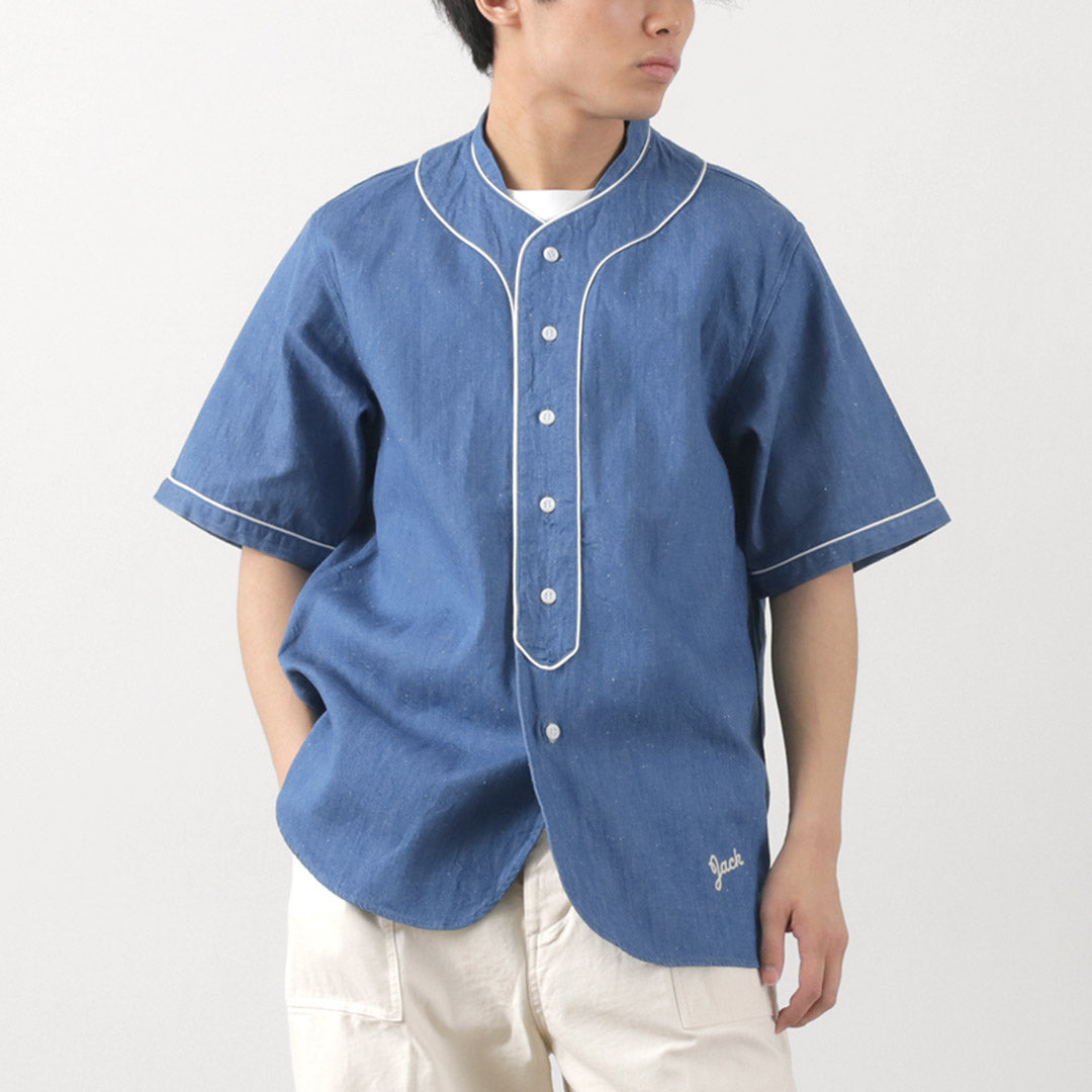 FOB FACTORY（FOBファクトリー） F3490 ベースボール シャツ / 半袖 メンズ デニムシャツ 麻 ヴィンテージ 日本製 BASE BALL SHIRT