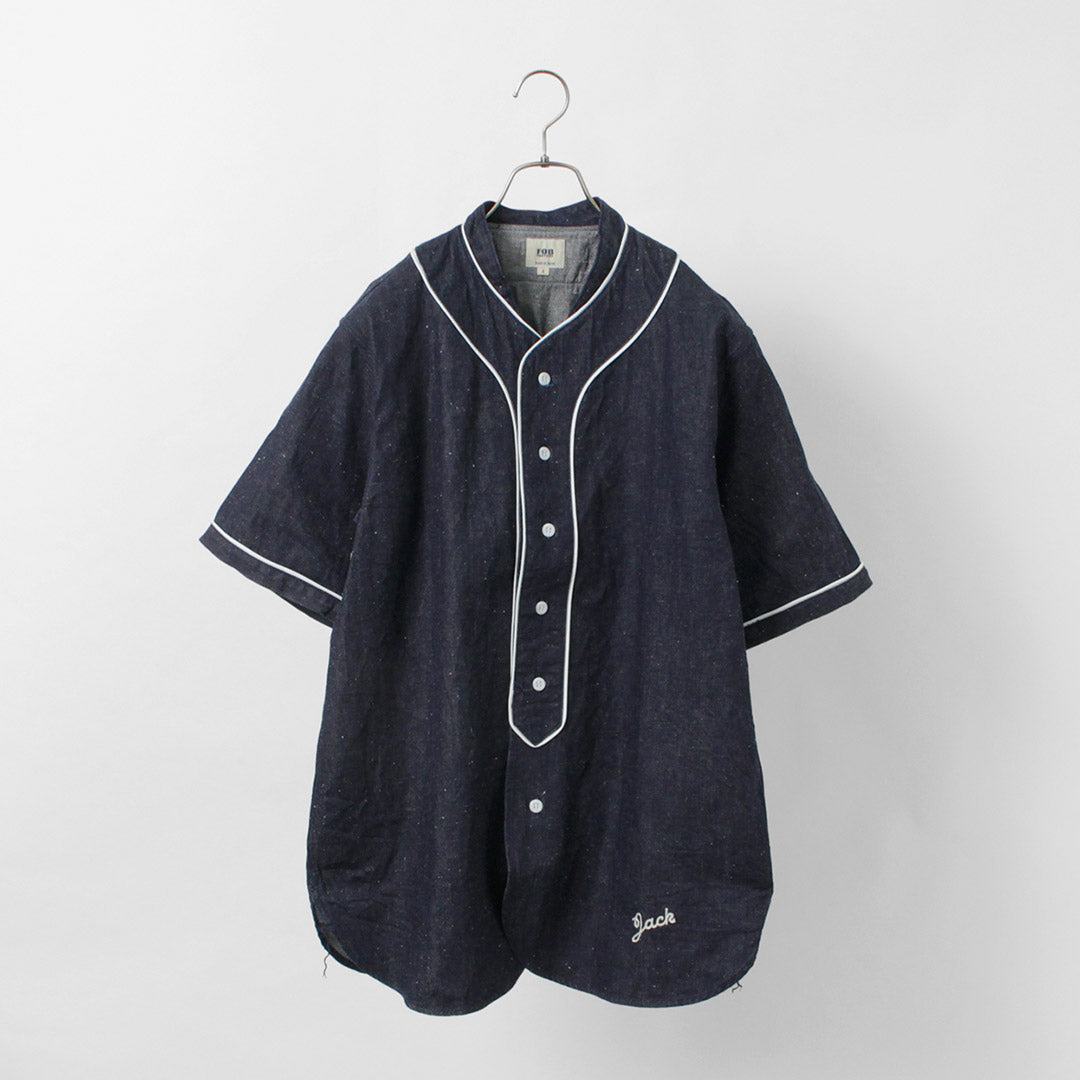 FOB FACTORY（FOBファクトリー） F3490 ベースボール シャツ / 半袖 メンズ デニムシャツ 麻 ヴィンテージ 日本製 BASE BALL SHIRT