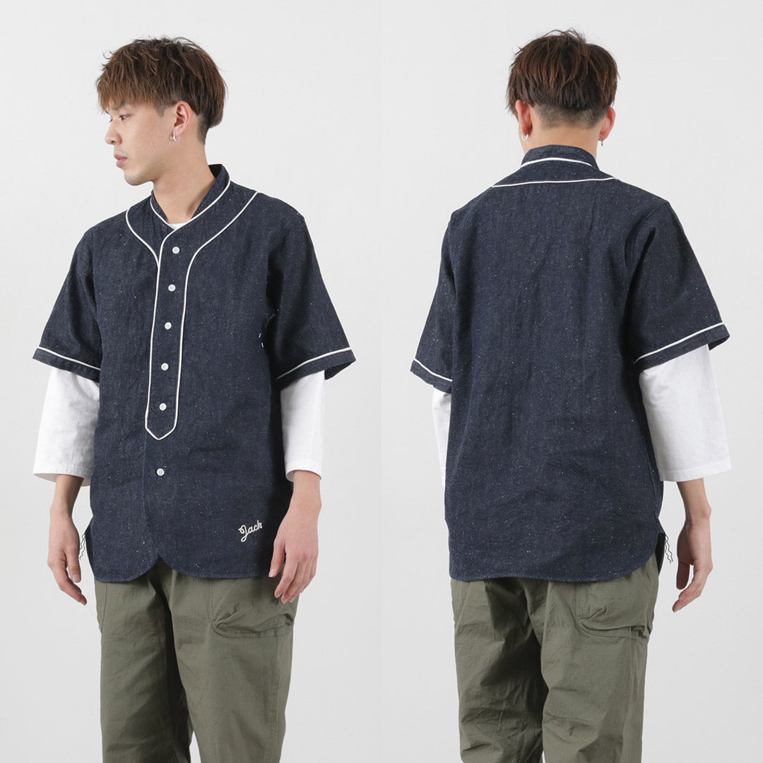 FOB FACTORY（FOBファクトリー） F3490 ベースボール シャツ / 半袖 メンズ デニムシャツ 麻 ヴィンテージ 日本製 BASE BALL SHIRT