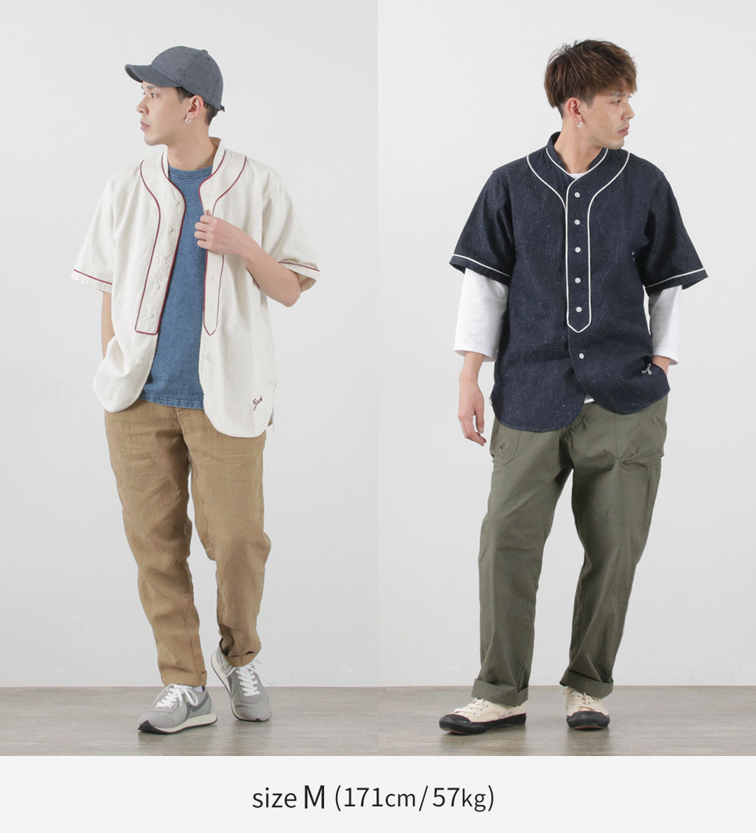 FOB FACTORY（FOBファクトリー） F3490 ベースボール シャツ / 半袖 メンズ デニムシャツ 麻 ヴィンテージ 日本製 BASE BALL SHIRT