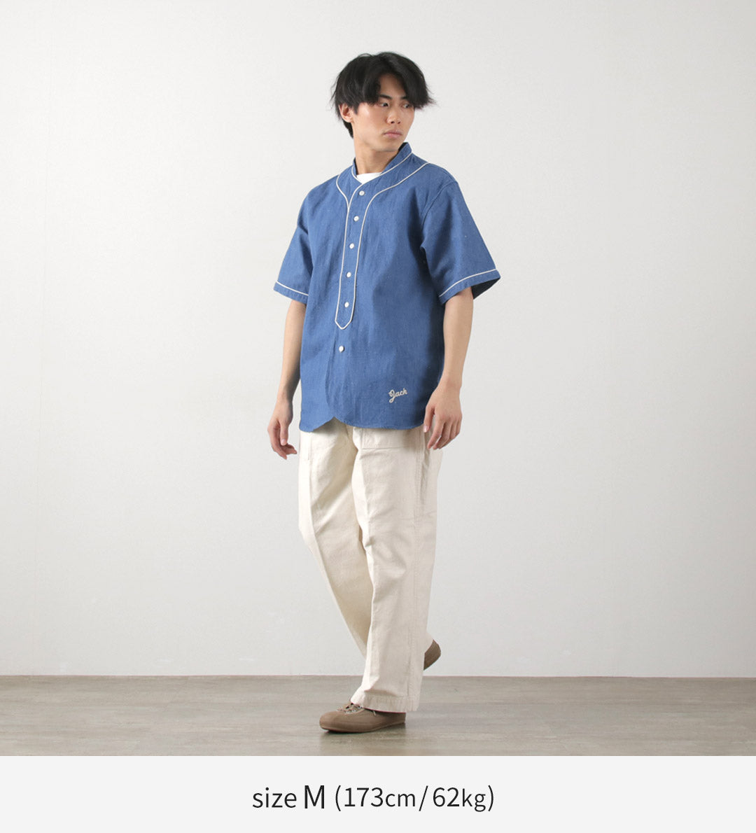 FOB FACTORY（FOBファクトリー） F3490 ベースボール シャツ / 半袖 メンズ デニムシャツ 麻 ヴィンテージ 日本製 BASE BALL SHIRT