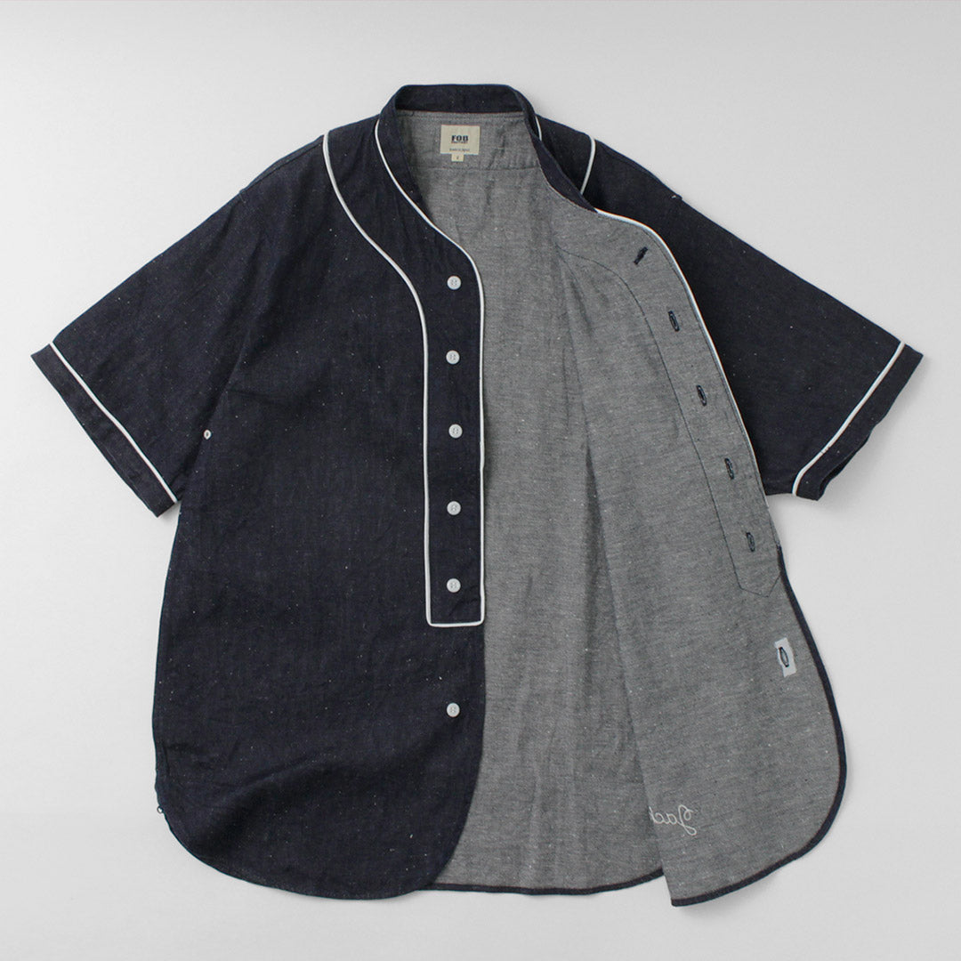 FOB FACTORY（FOBファクトリー） F3490 ベースボール シャツ / 半袖 メンズ デニムシャツ 麻 ヴィンテージ 日本製 BASE BALL SHIRT