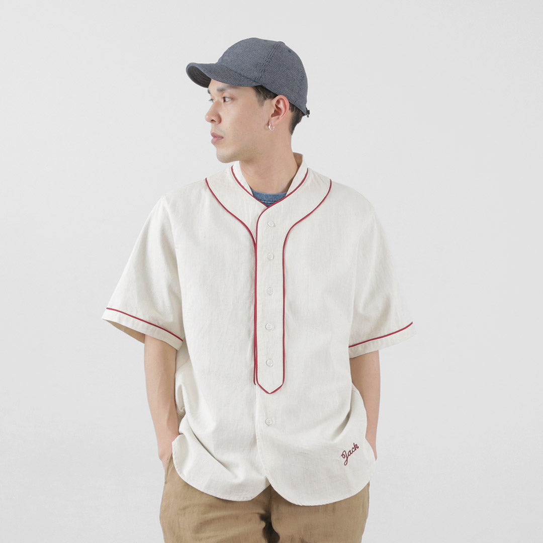 FOB FACTORY（FOBファクトリー） F3490 ベースボール シャツ / 半袖 メンズ デニムシャツ 麻 ヴィンテージ 日本製 BASE BALL SHIRT