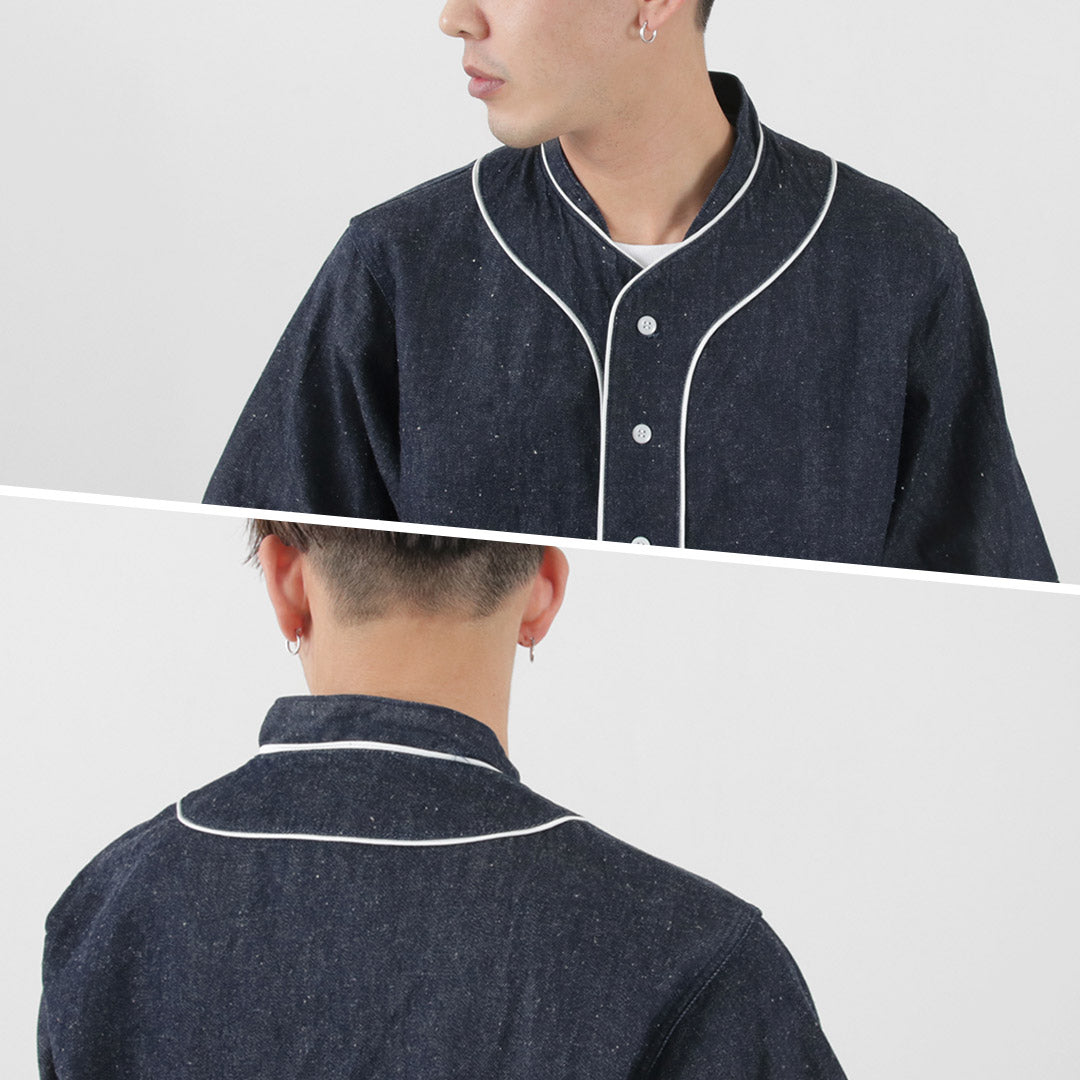 FOB FACTORY（FOBファクトリー） F3490 ベースボール シャツ / 半袖 メンズ デニムシャツ 麻 ヴィンテージ 日本製 BASE BALL SHIRT