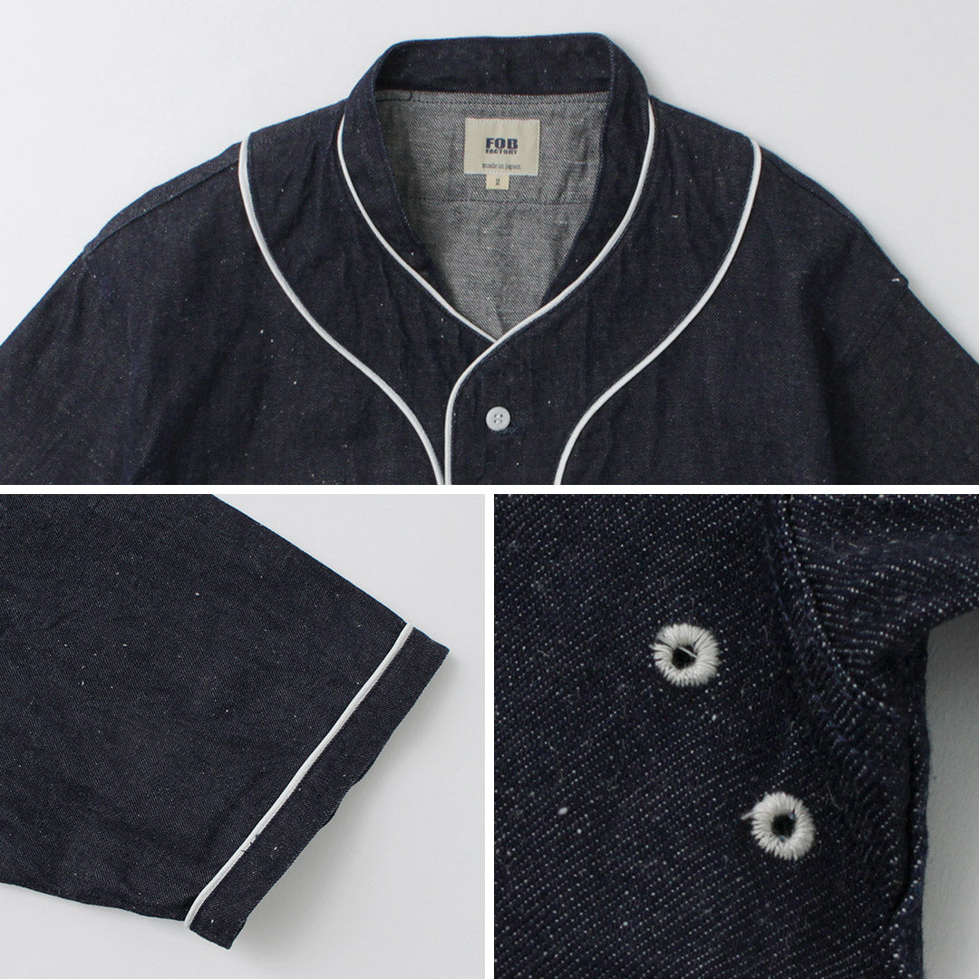 FOB FACTORY（FOBファクトリー） F3490 ベースボール シャツ / 半袖 メンズ デニムシャツ 麻 ヴィンテージ 日本製 BASE BALL SHIRT