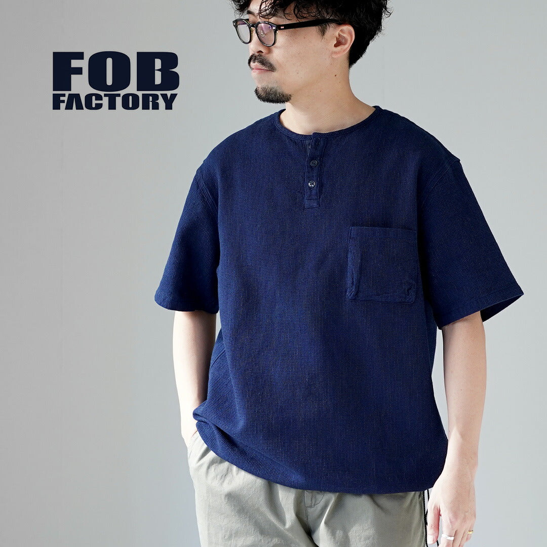 FOB FACTORY（FOBファクトリー） F3493 インディゴ ワッフル Tシャツ
