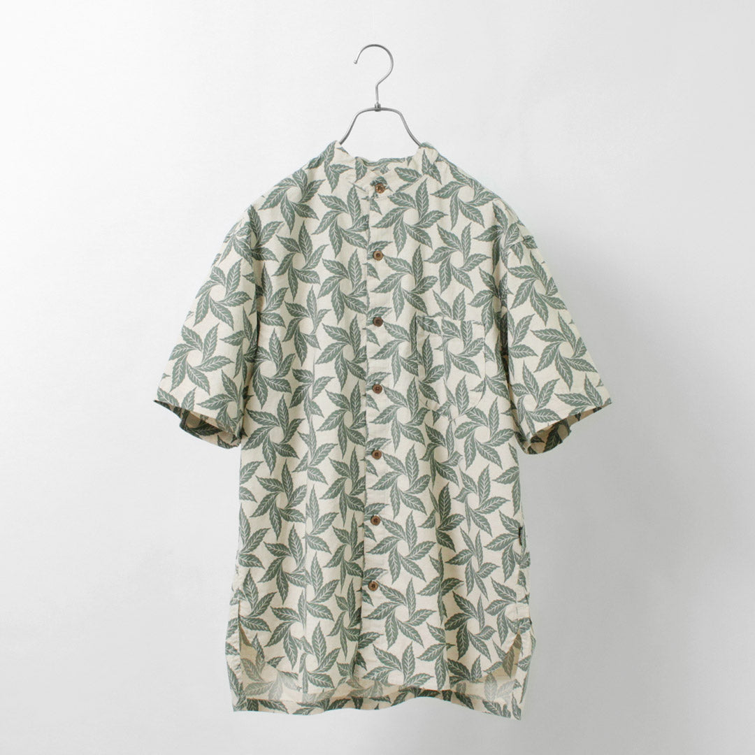 【30％OFF】GOHEMP（ゴーヘンプ） ノーカラー半袖シャツ トルネードプリント / バンドカラー 総柄 吸湿 速乾 メンズ NO COLLAR S/SL SHIRTS TORNADO PRINT【セール】